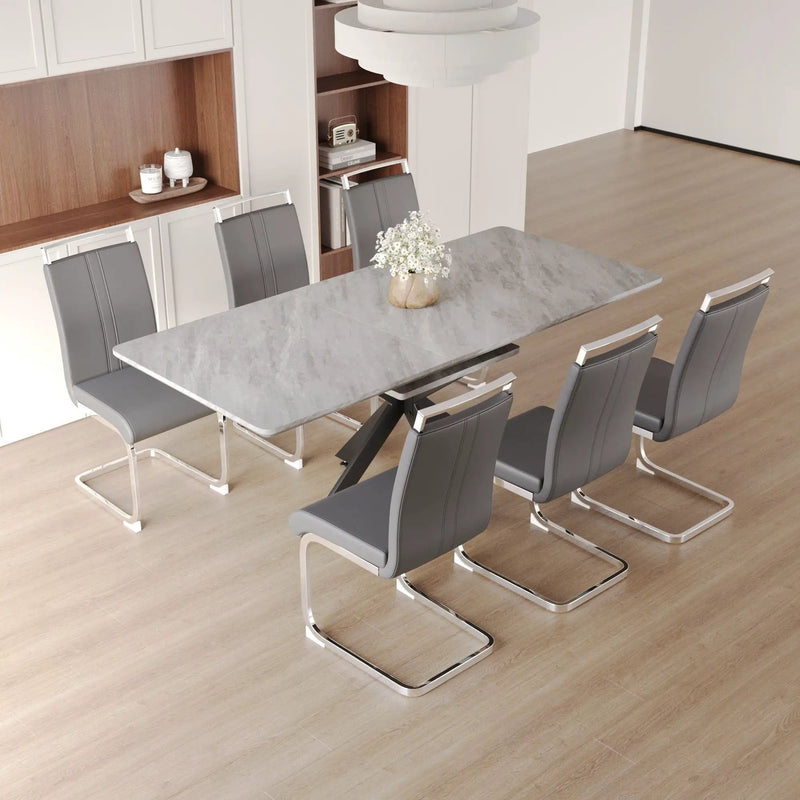 Modern Extendable Dining Table Set With Soft Padded Armless Chairs by HouseOfZazla