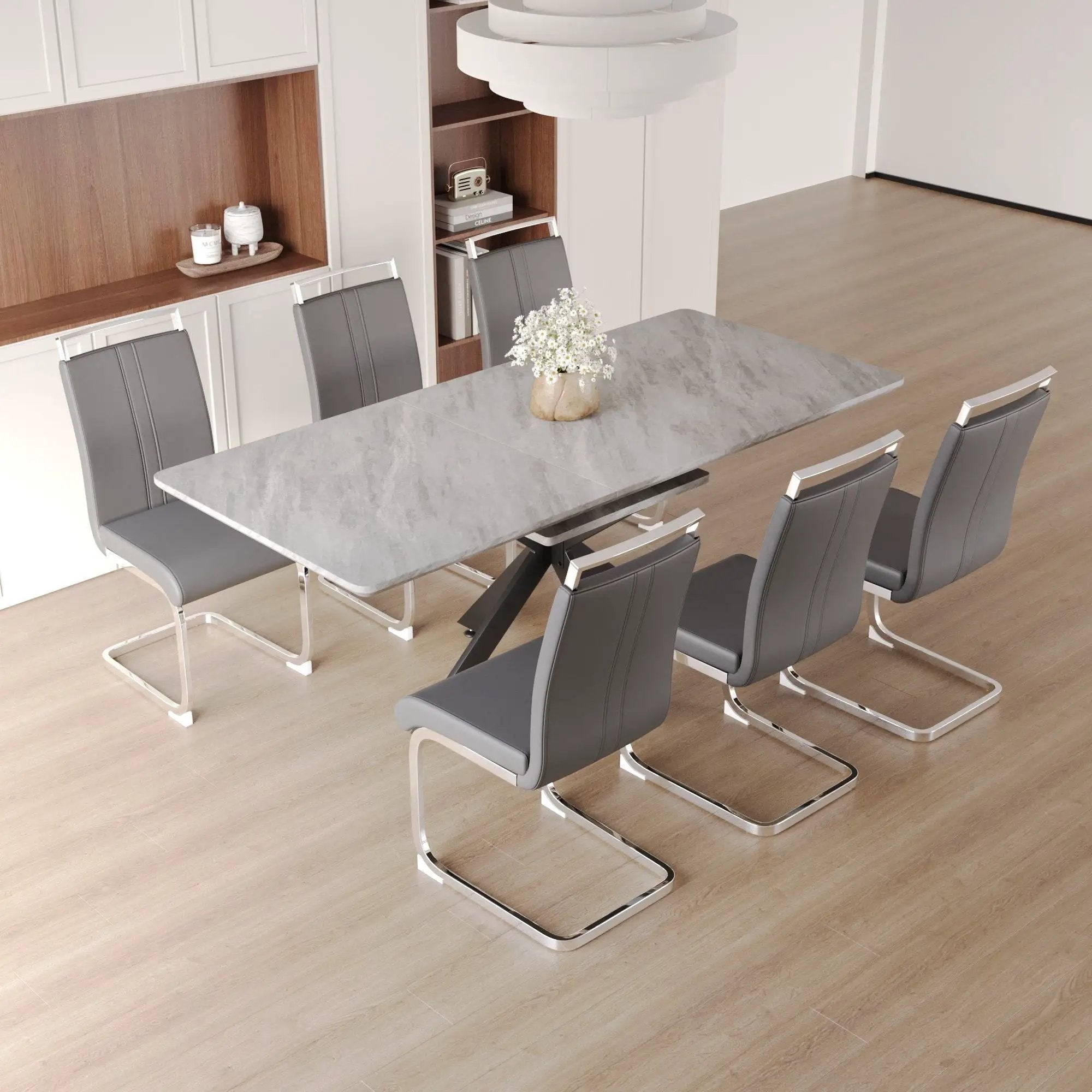 Modern Extendable Dining Table Set With Soft Padded Armless Chairs by HouseOfZazla