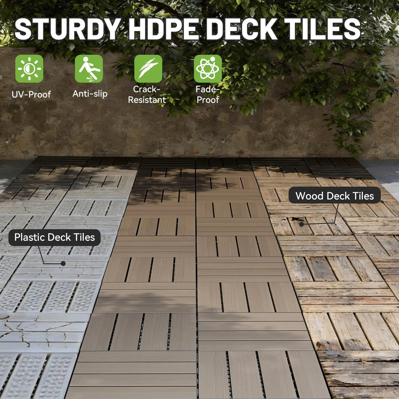 27 Pcs Interlocking Deck Tiles 12" x 12" HDPE Outdoor Flooring by HouseOfZazla