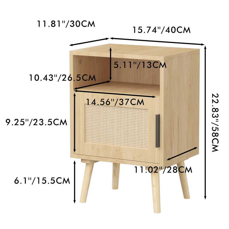 Nightstand, Side Table With Door And Open Shelf For Bedroom - Oak by Unique Piece Furniture