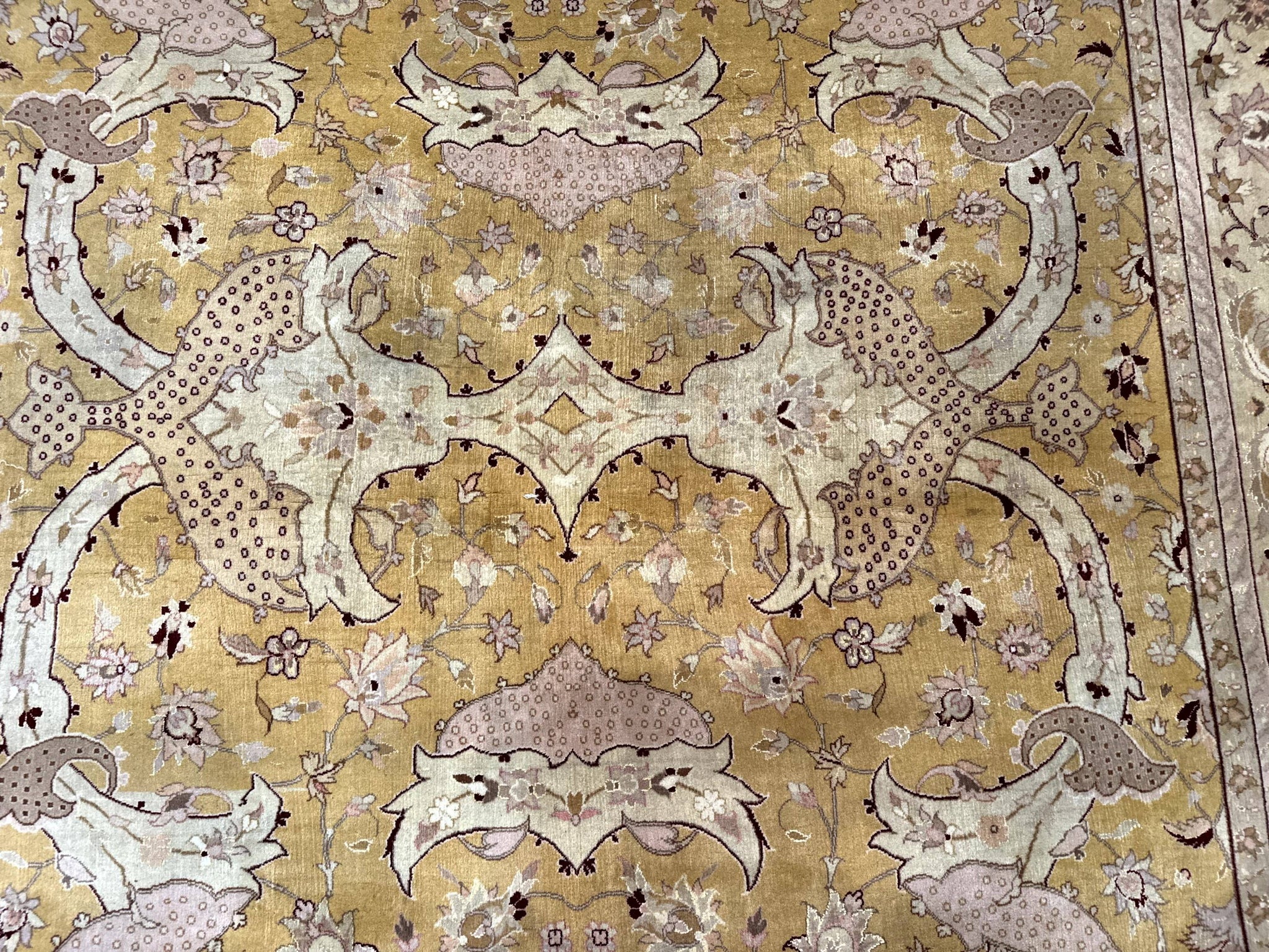 Sino Persian Rug 8x11, Wool with Silk Highlights, Unique Colors, Gold and Light Green, Fine 240 KPSI by Jewel Rugs