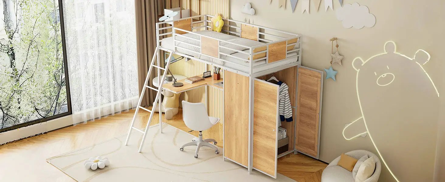 Loft Bed With L Shape Desk And Wardrobe by HouseOfZazla