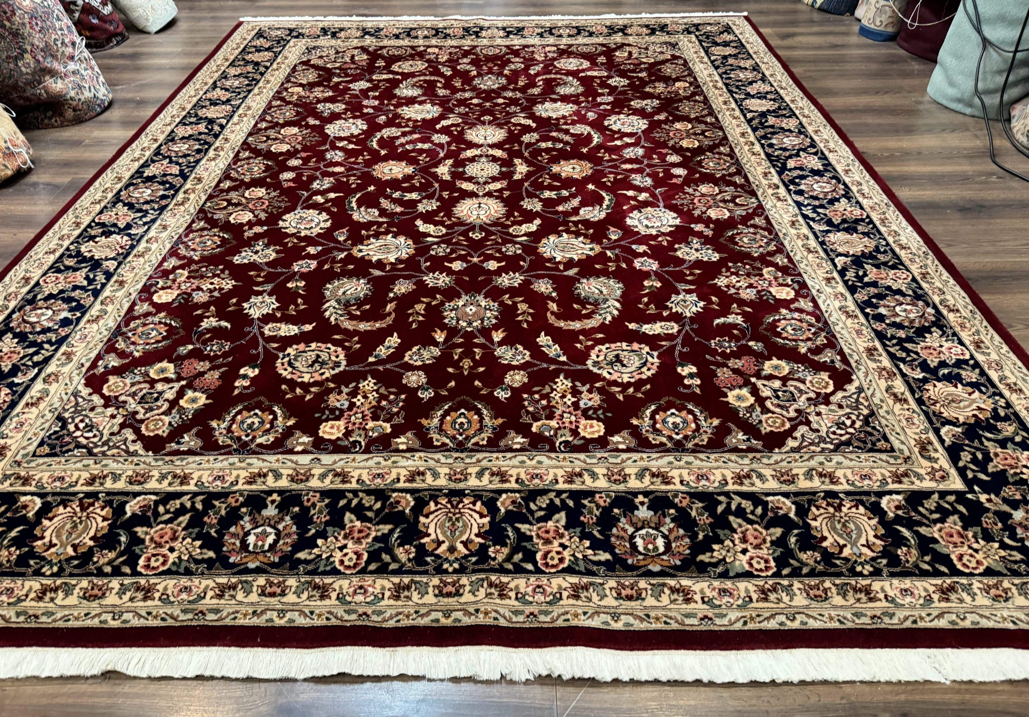 Sino Persian Rug 9x11, Burgundy and Navy Blue, Fine 200 KPSI, Floral Allover by Jewel Rugs