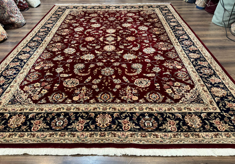 Sino Persian Rug 9x11, Burgundy and Navy Blue, Fine 200 KPSI, Floral Allover by Jewel Rugs