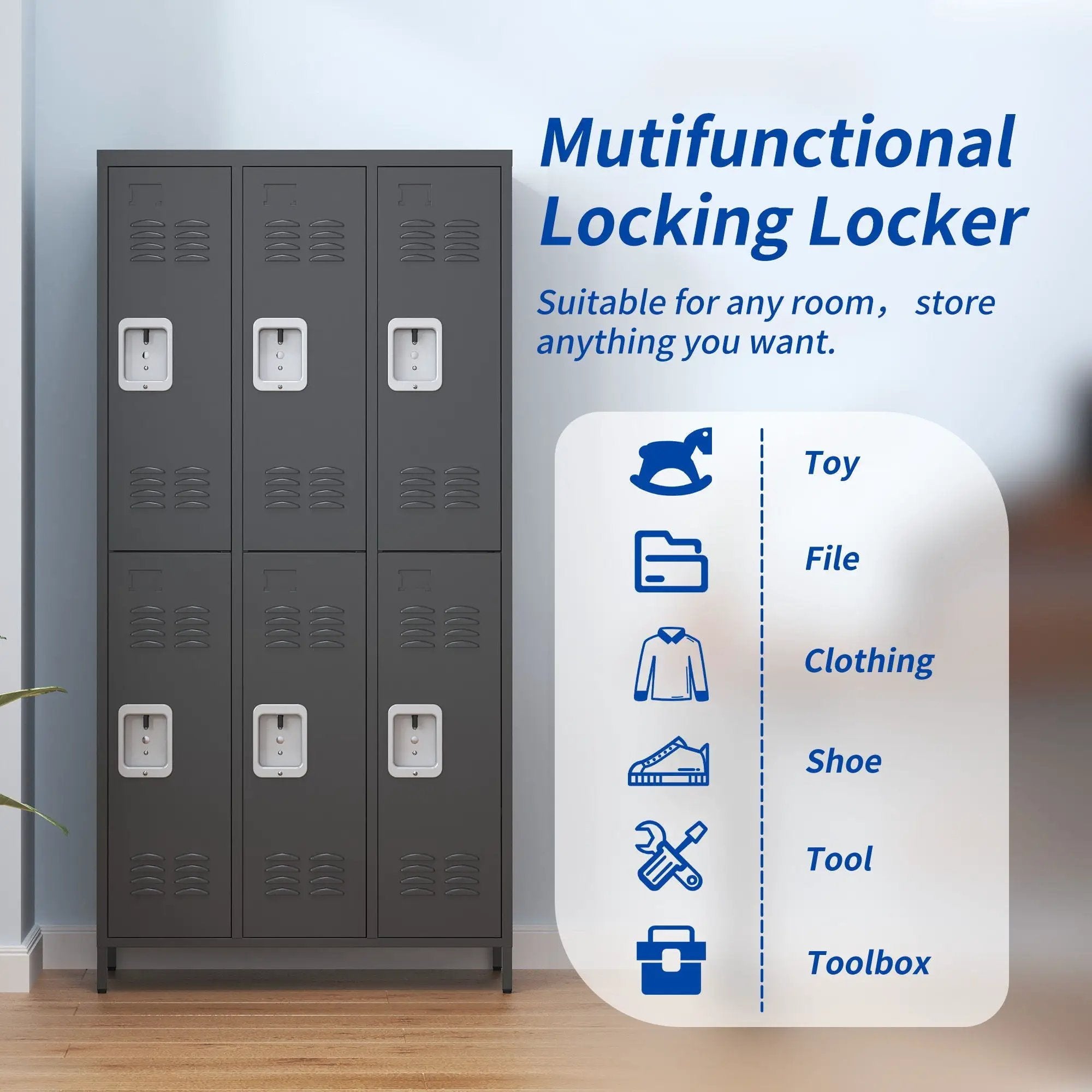 6 Door Lockers With Lock For Secure Storage - Black by Unique Piece Furniture