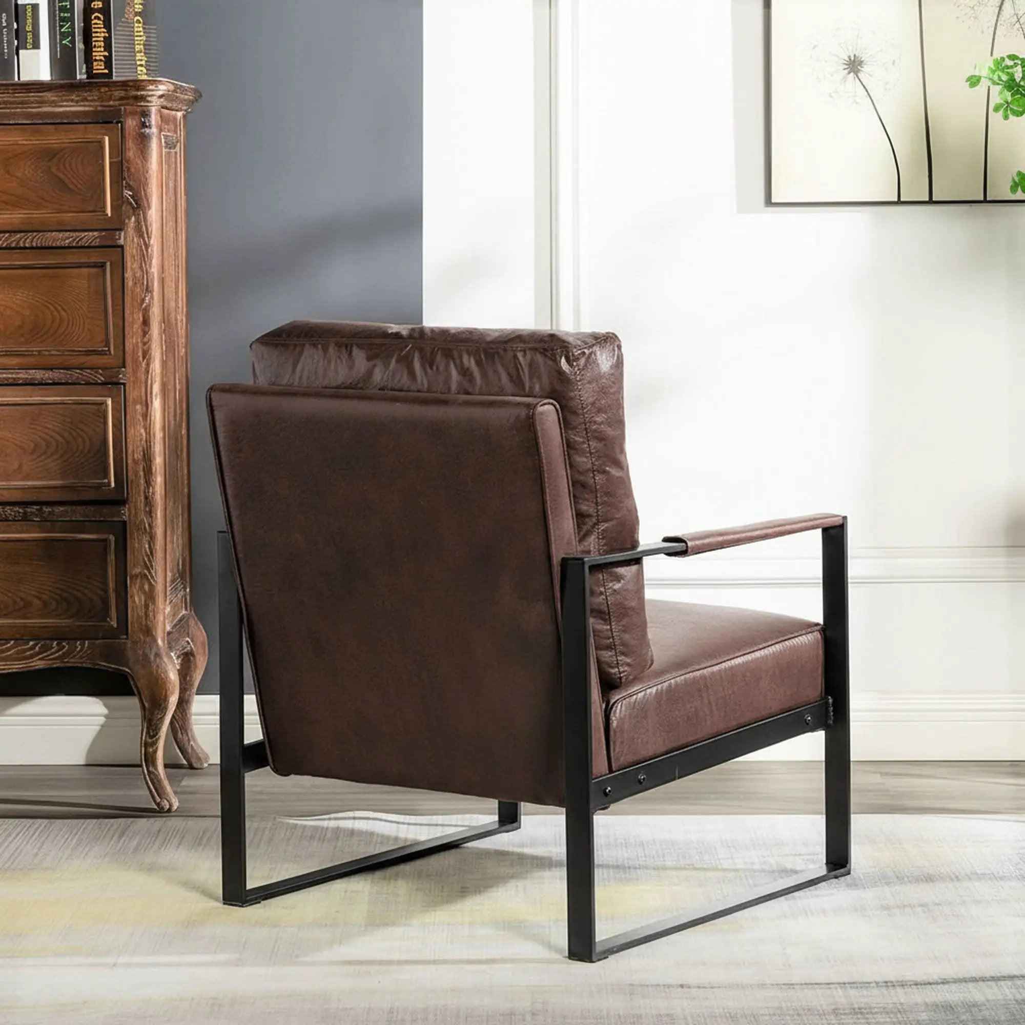 Classic Mid Century Modern Accent Chair With Durable Square Metal Frame, Armchair by Unique Piece Furniture