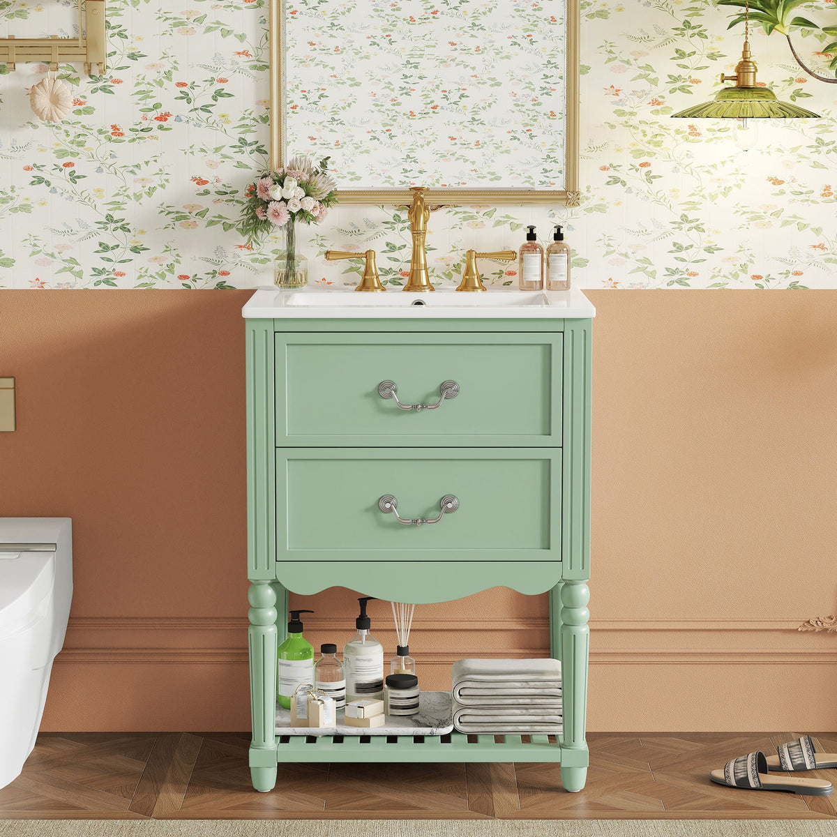 Wave Design Bathroom Vanity With Sink, 2 Drawers And Open Shelf, photo 14 of 14