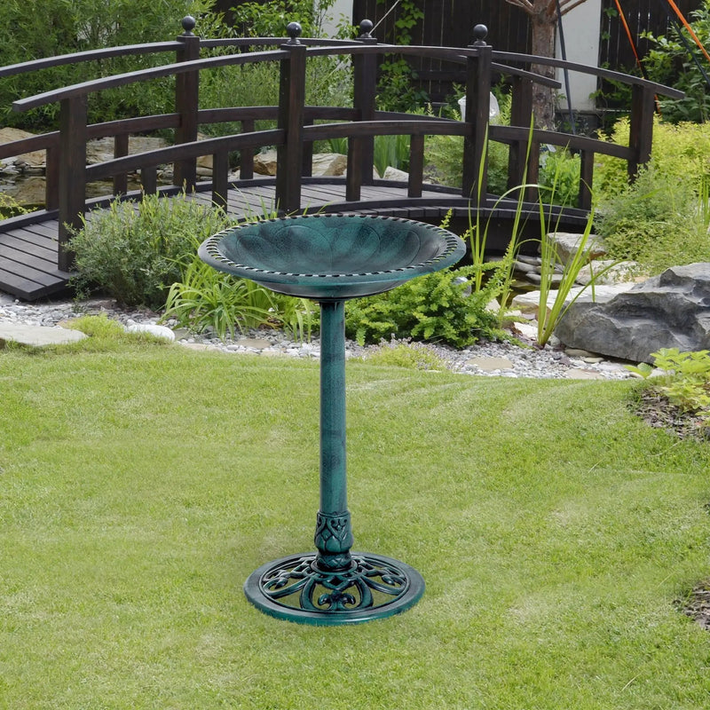 Outsunny 28'' Bird Bath Outdoor Resin Decor with Fleur De Lis Pattern by HouseOfZazla