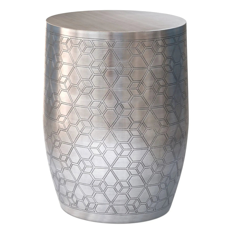 Johnsen - Geometric Pattern Accent Table - Antique Silver by HouseOfZazla