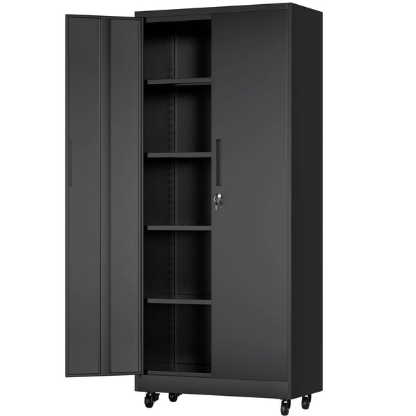 Heavy Duty Rolling Cabinet With Lock, Garage Storage Cabinet, 4 Adjustable Shelves For Tool Organization