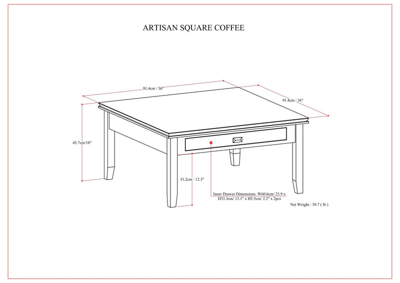 Artisan - Square Coffee Table - Russet Brown by HouseOfZazla