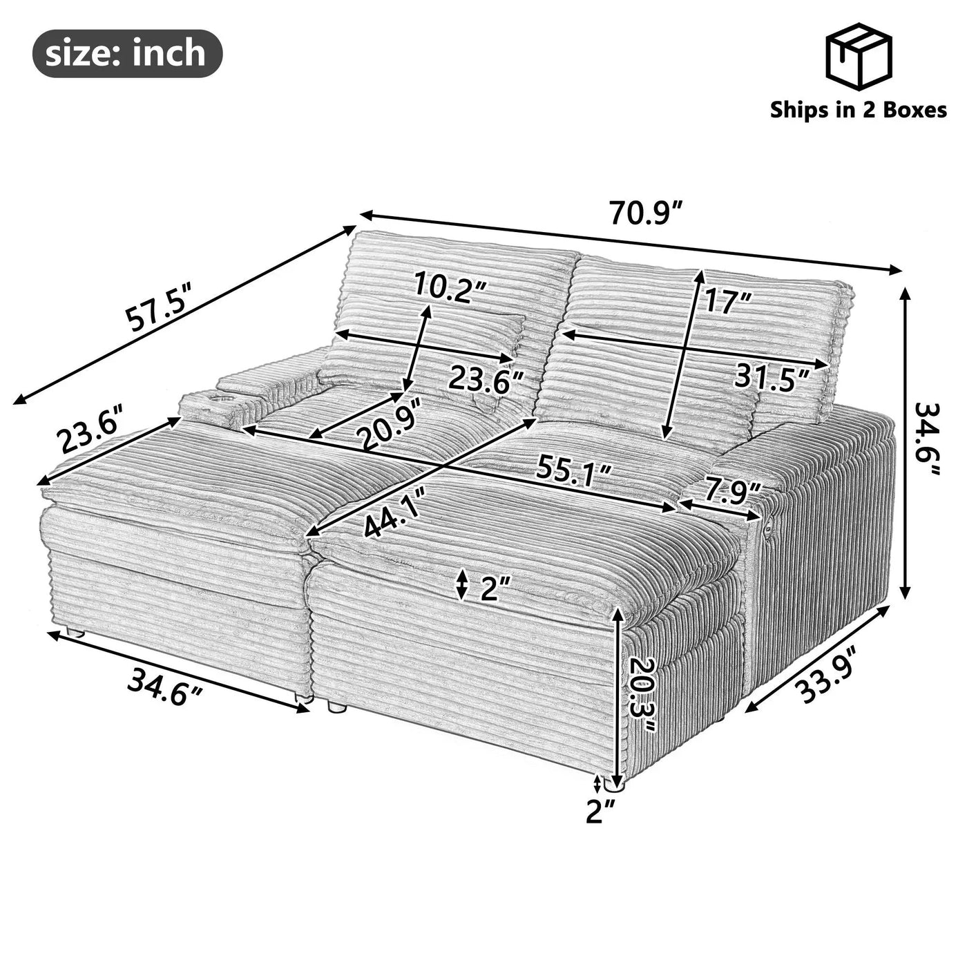 Convertible Loveseat Sofa With Storage, USB Ports, Cup Holders by Unique Piece Furniture