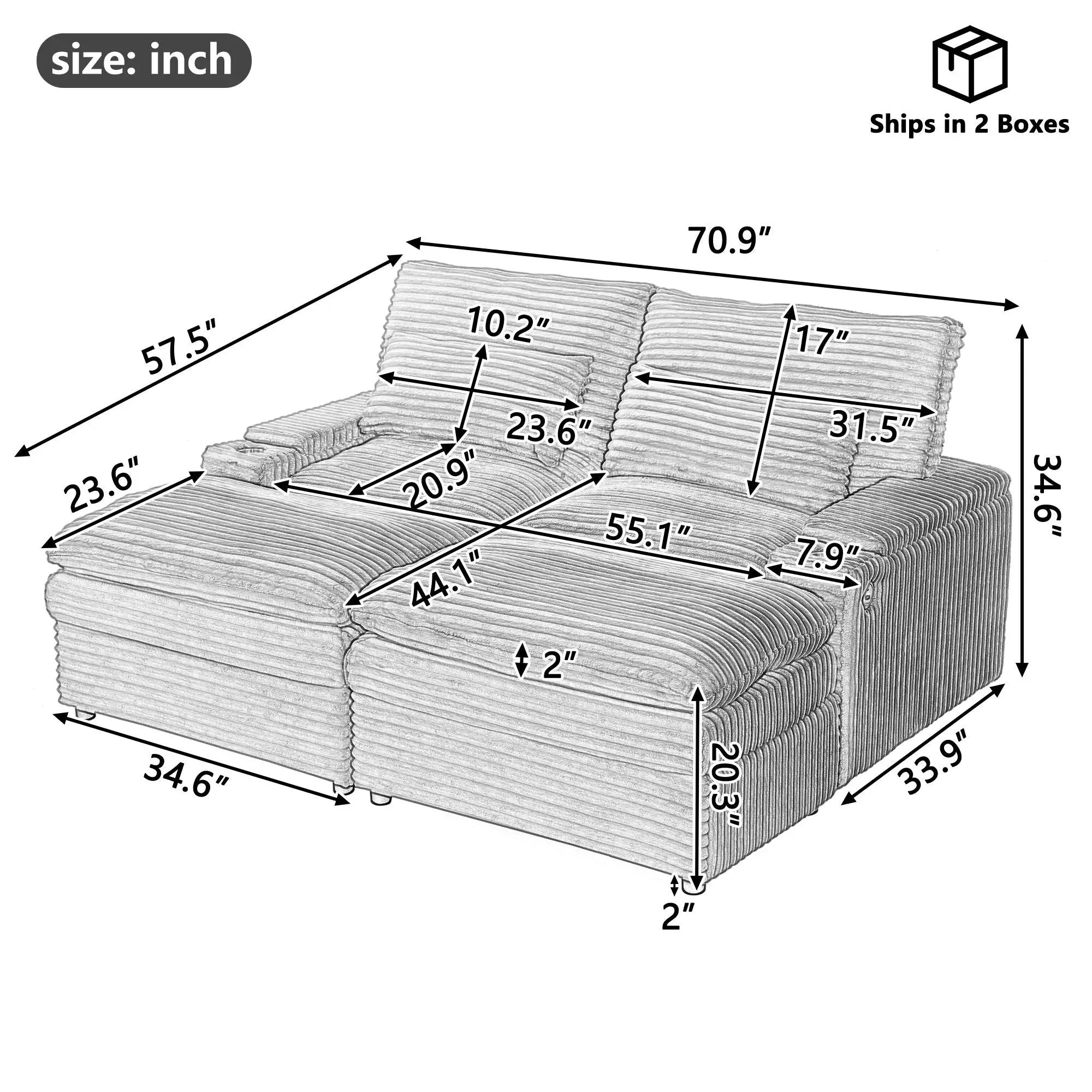 Convertible Loveseat Sofa With Storage, USB Ports, Cup Holders by Unique Piece Furniture