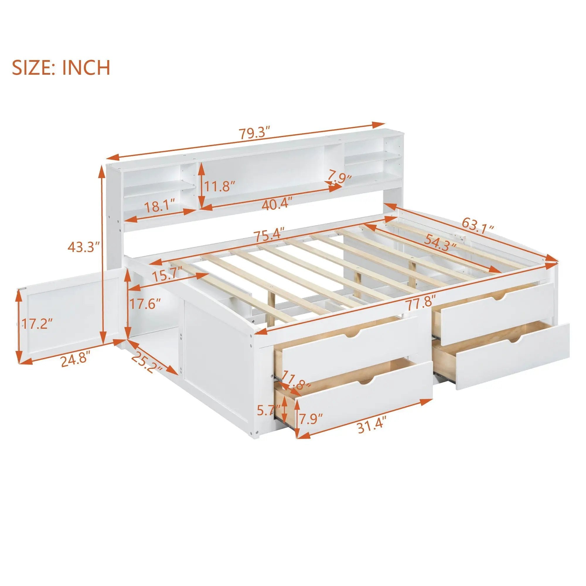 Daybed With 2 Bedside Cabinets, Upper Shelves And 4 Drawers by HouseOfZazla