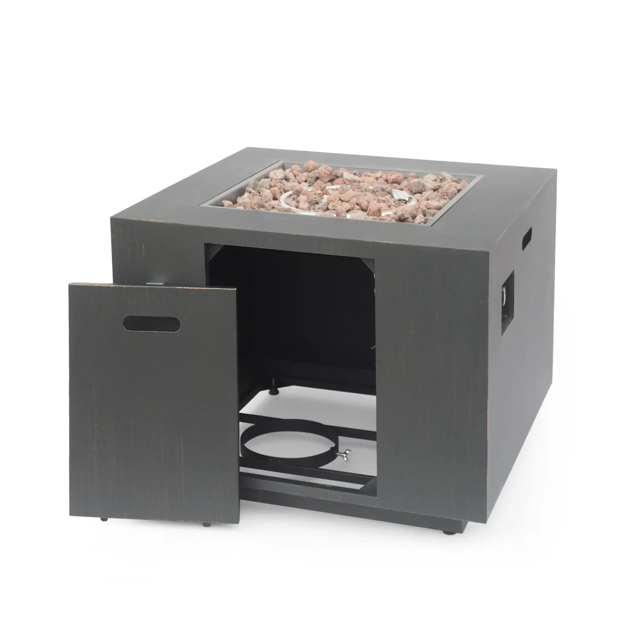 33" Outdoor Iron Square Propane Fire Pit - Brushed Brown by HouseOfZazla