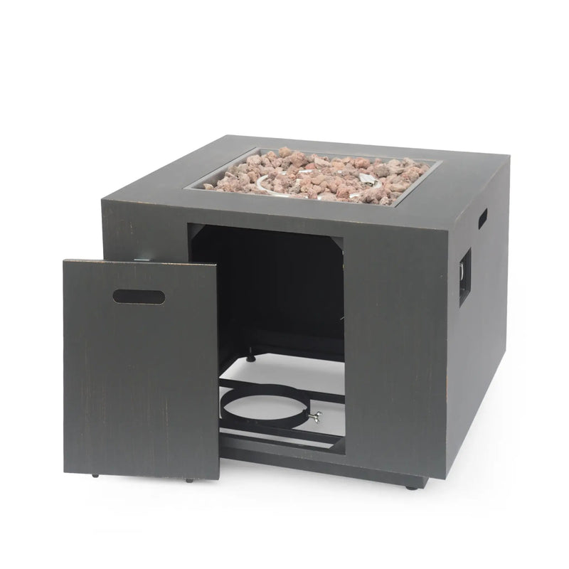 33" Outdoor Iron Square Propane Fire Pit - Brushed Brown by HouseOfZazla