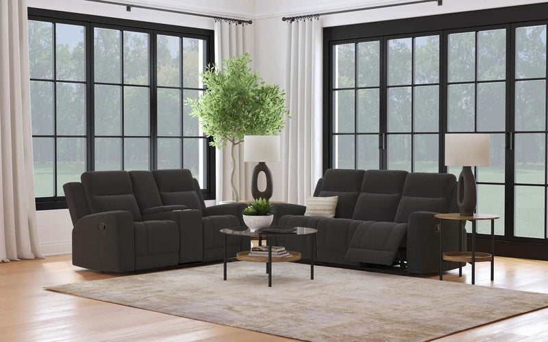 Brentwood 2-piece Upholstered Reclining Sofa Set Charcoal by Unique Piece Furniture