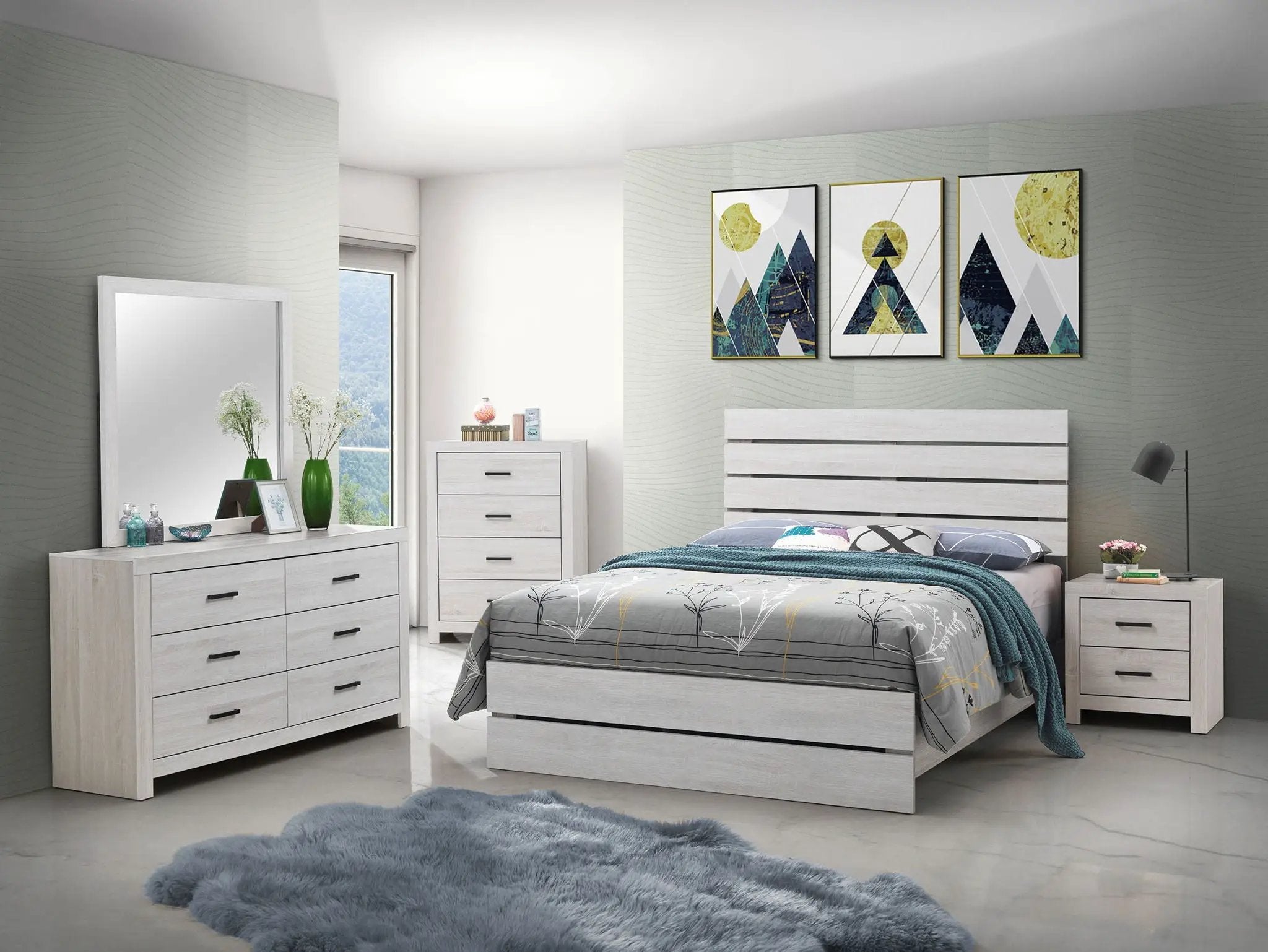 Brantford Wood Queen Panel Bed Coastal White by Unique Piece Furniture