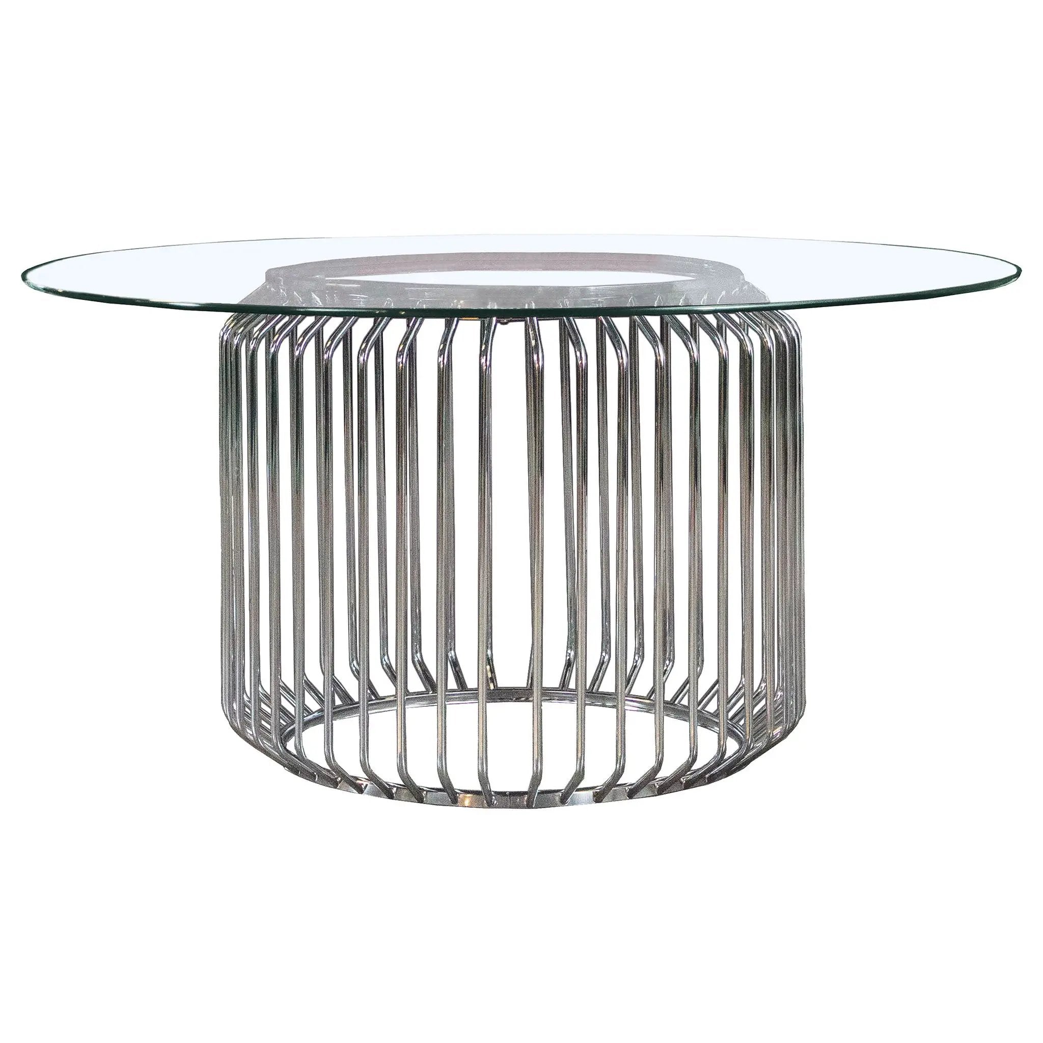Veena Round 60-inch Glass Top Metal Dining Table Chrome by Unique Piece Furniture