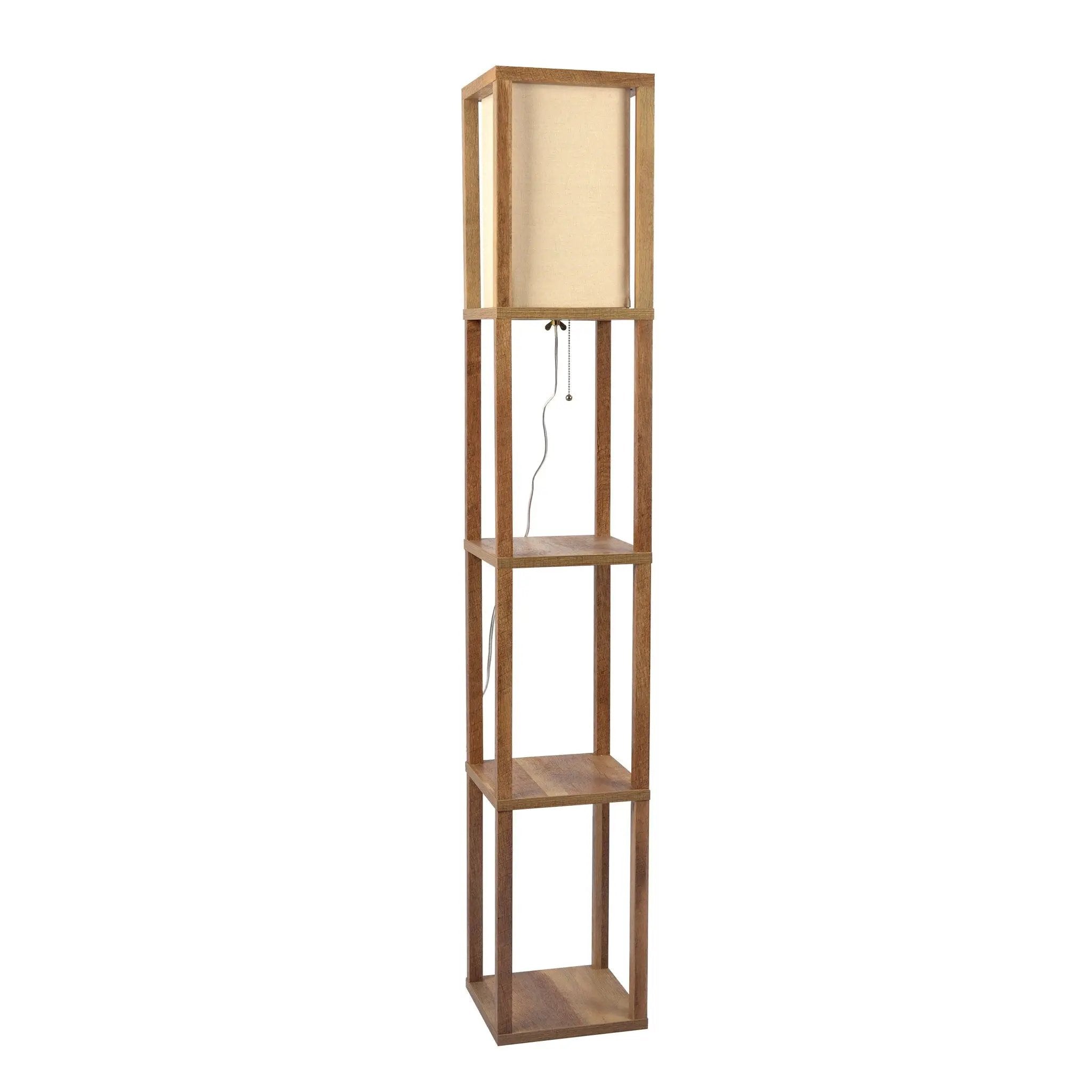 Pinnacle - Shelf Floor Lamp For Bedroom / Living Room, Long Shade - Natural Wood / White by Unique Piece Furniture