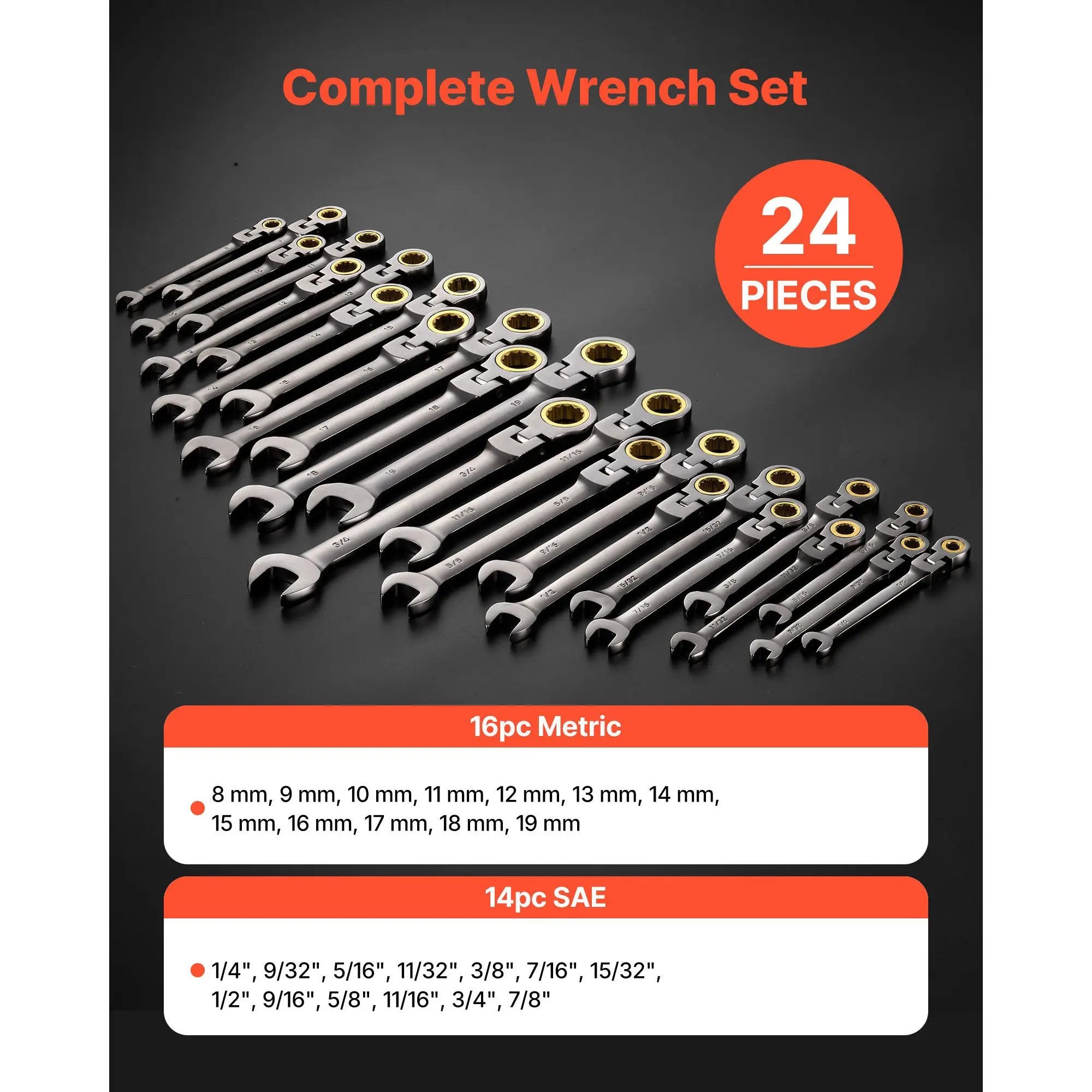Flex-Head Ratcheting Wrench Set, 24-Piece SAE and Metric by HouseOfZazla