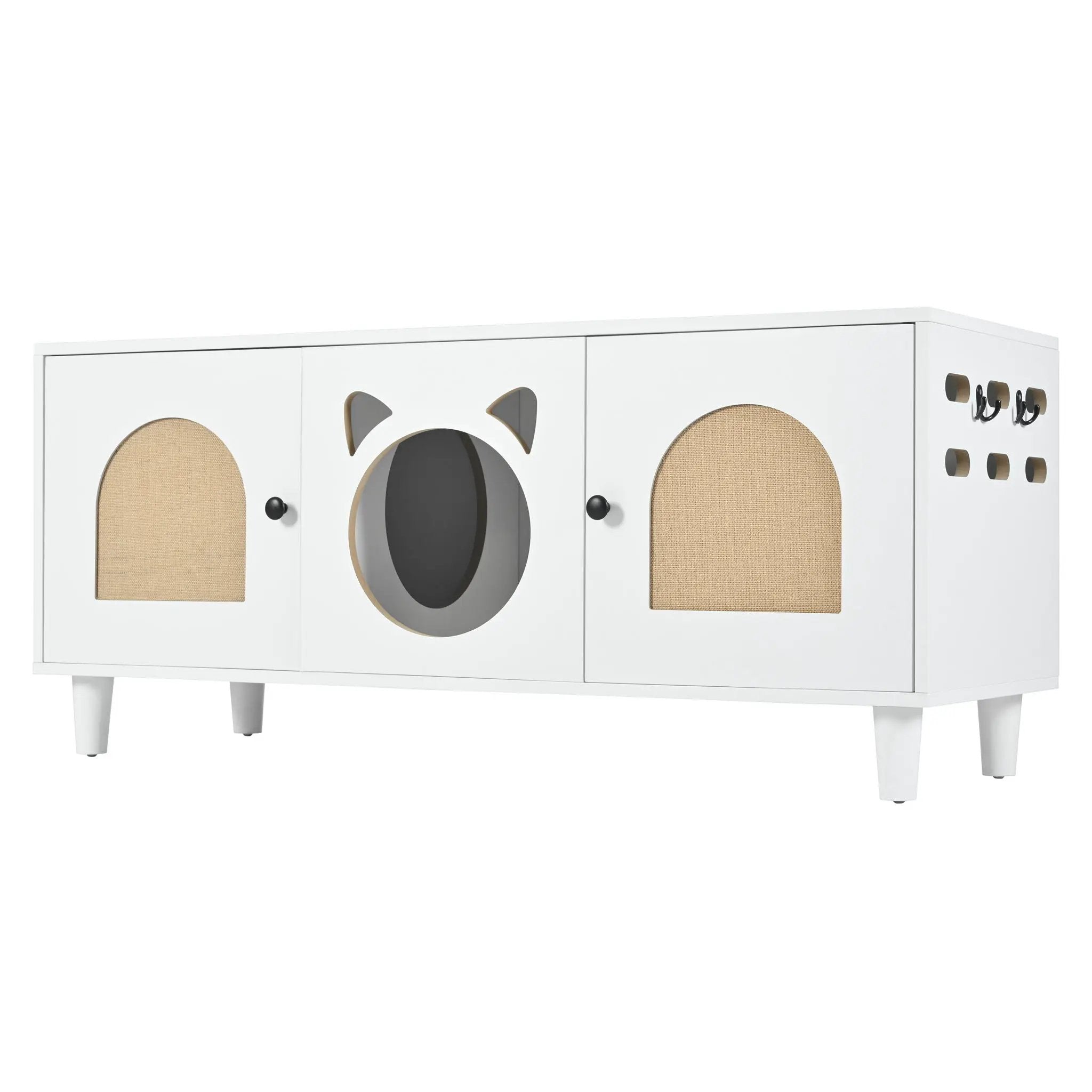Furniture Style Cat Cabinet Cat Litter Box With Sisal Scratching Door - Cream White by HouseOfZazla