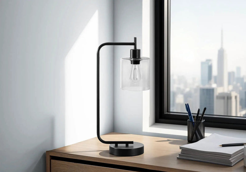 Lighting, Table Lamp, USB Port Included, Glass Shade, Modern - Black by HouseOfZazla