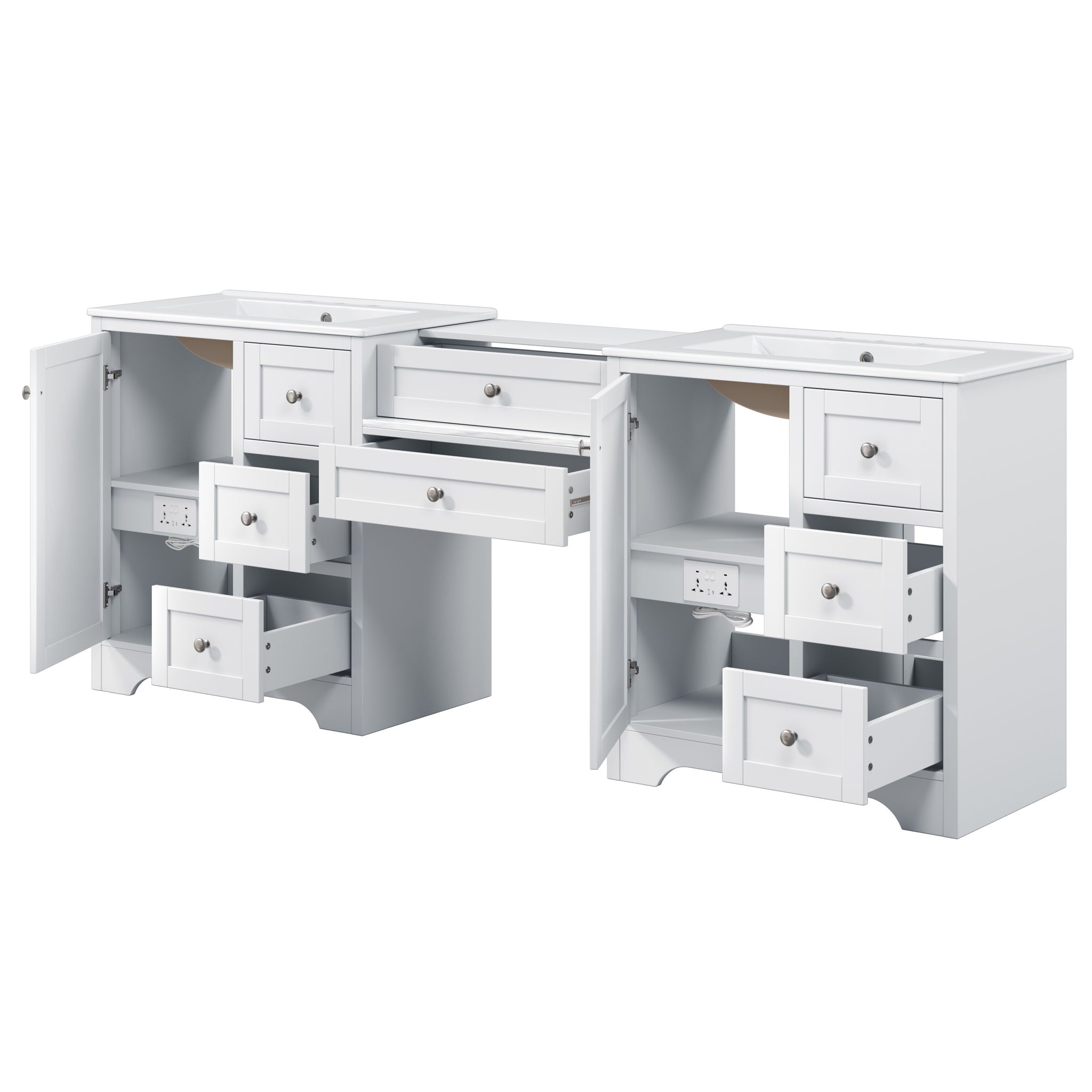 Double Sink Bathroom Vanity With Countertop, 2 Ceramic Sinks, 6 Drawers by HouseOfZazla