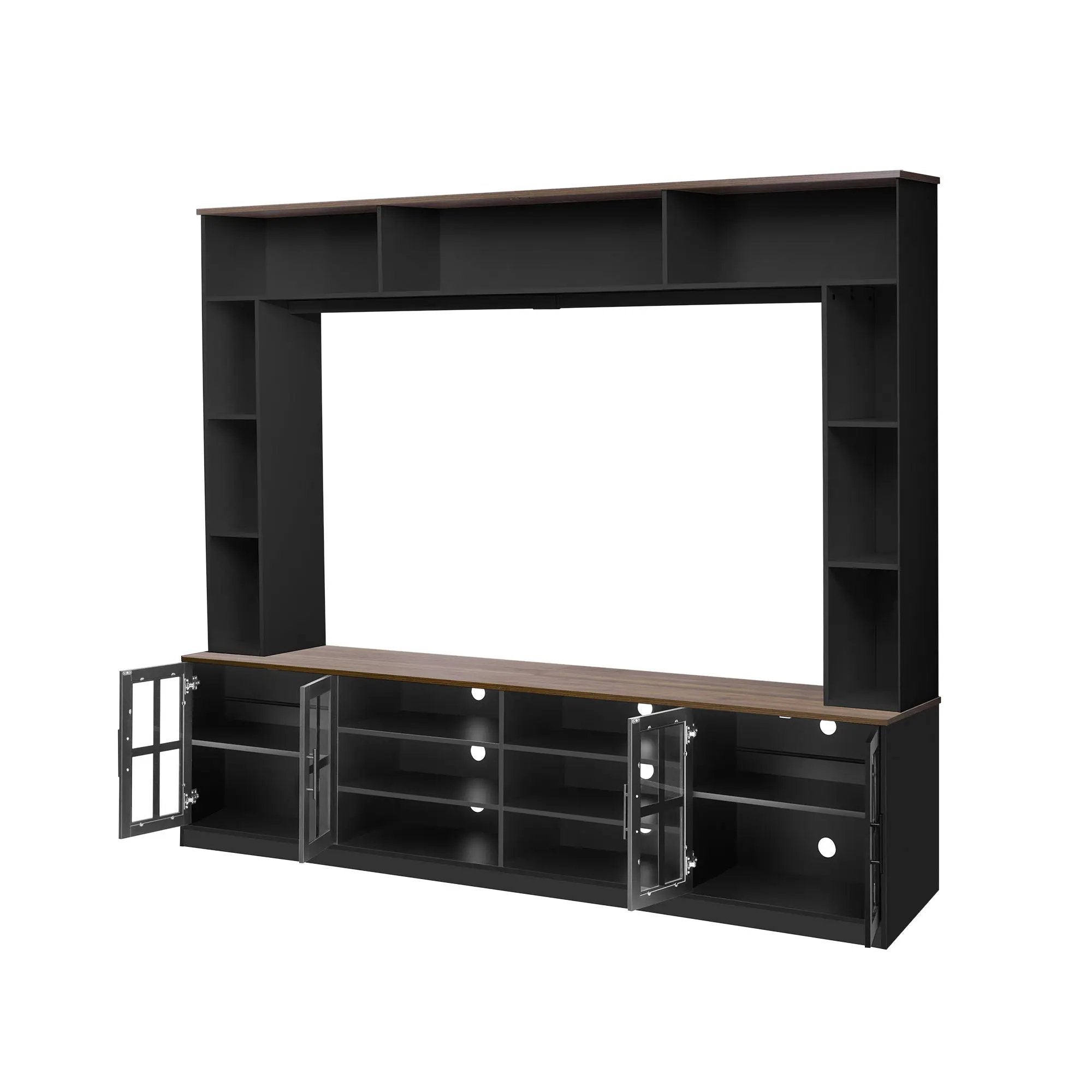 Wall Unit Entertainment Center With Bookshelves For TVs Up To 80", Tempered Glass Doors And Adjustable Shelves by HouseOfZazla