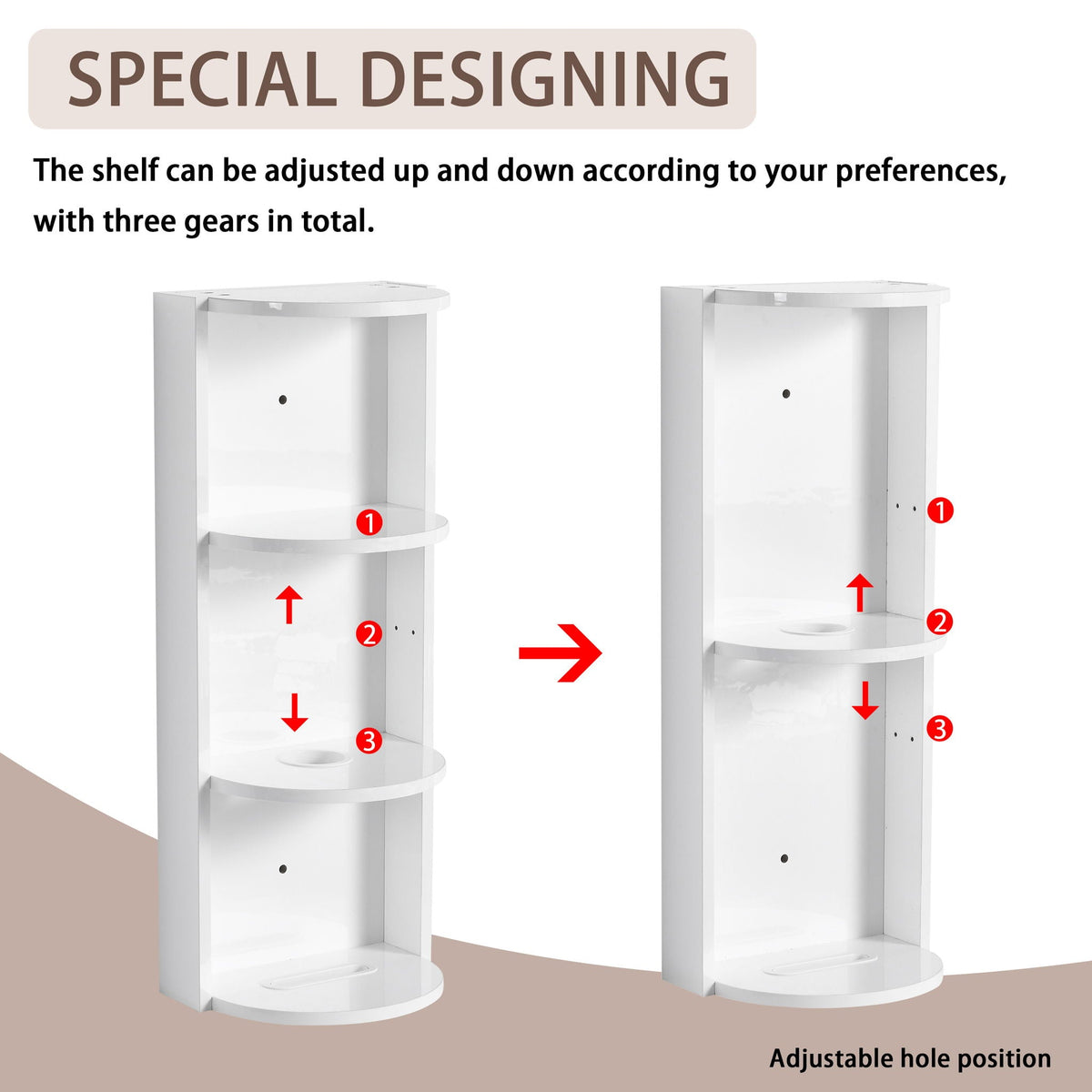 Bathroom Wall Mounted Storage Rack with Floating Design - Light Brown or White, photo 8 of 8