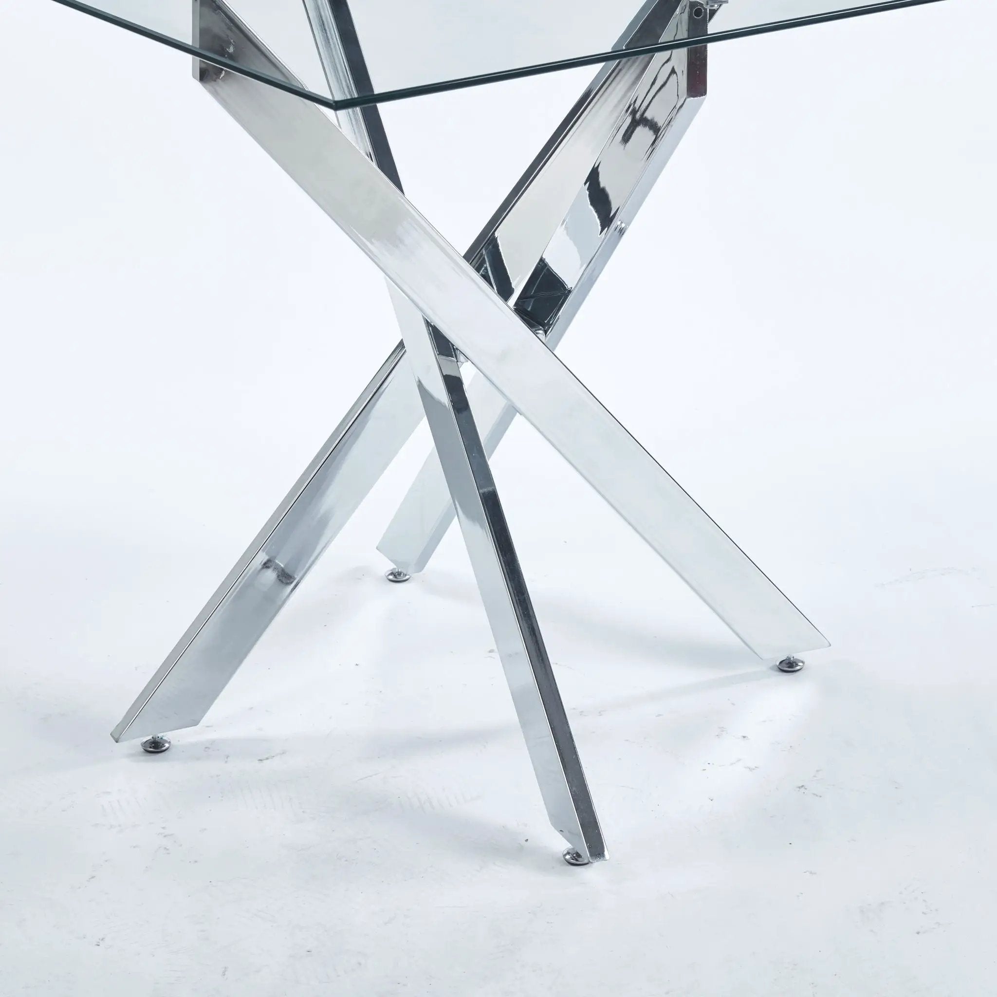 Dining Table With Cross Metal Leg And Tempered Glass, Modern Space Saving Kitchen Table For Living Room Legs, Square Table by Unique Piece Furniture