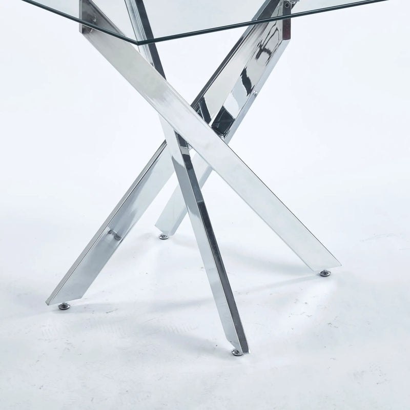 Dining Table With Cross Metal Leg And Tempered Glass, Modern Space Saving Kitchen Table For Living Room Legs, Square Table by Unique Piece Furniture
