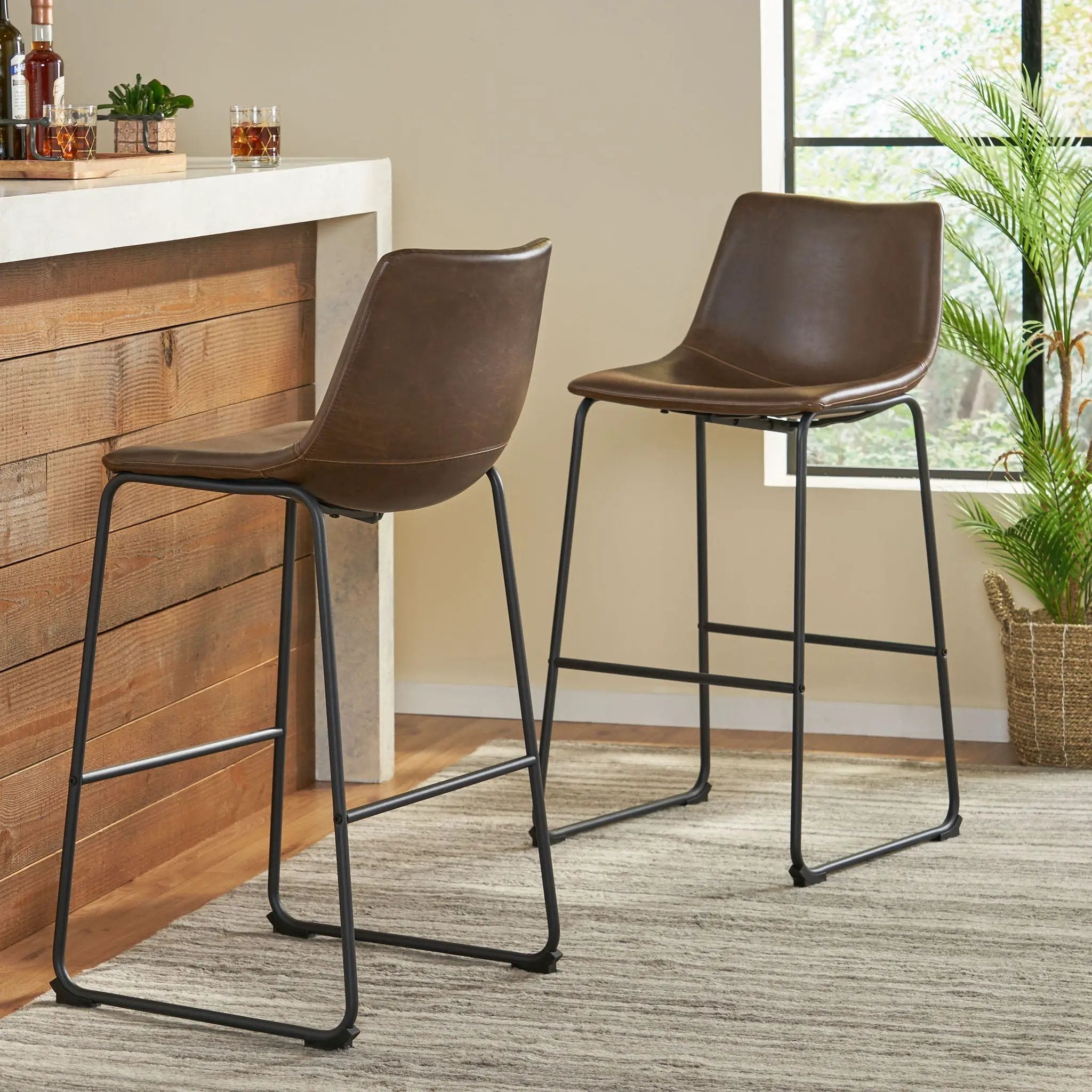 Barstool With Upholstery And Foot Rail - Vintage Brown by HouseOfZazla
