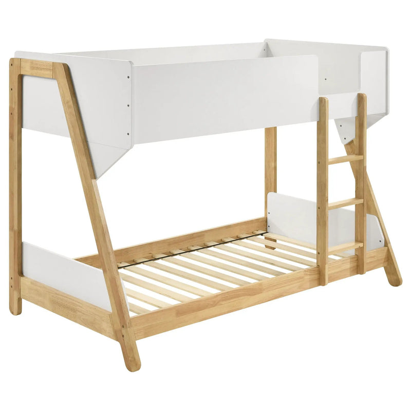 Wyatt Wood Twin Over Twin Bunk Bed White and Natural by Unique Piece Furniture