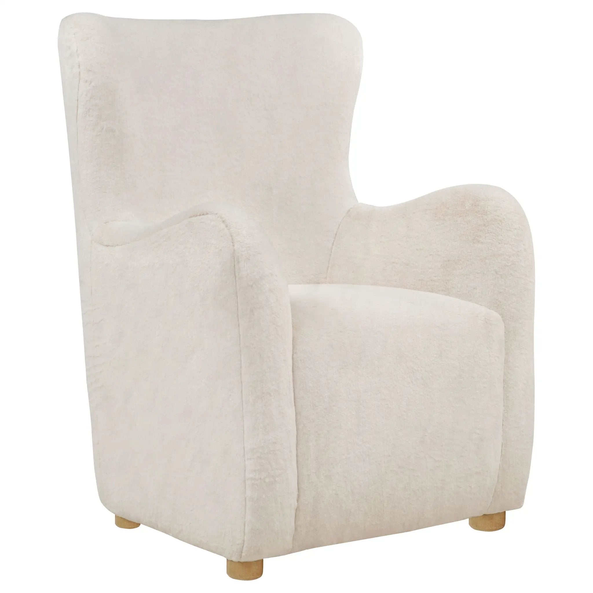 Thornton Faux Fur Upholstered Wingback Lounge Accent Chair Cream by Unique Piece Furniture