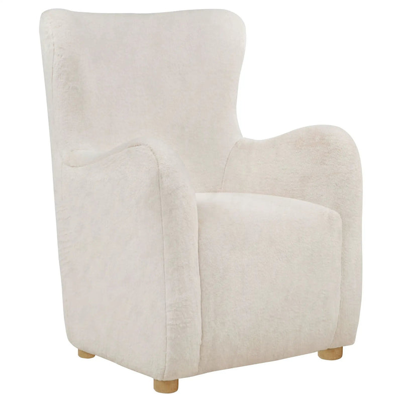 Thornton Faux Fur Upholstered Wingback Lounge Accent Chair Cream by Unique Piece Furniture