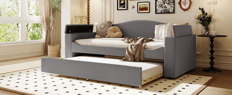 Upholstered Daybed With Storage Armrests, Trundle And Latest Integrated tooth Audio System by HouseOfZazla