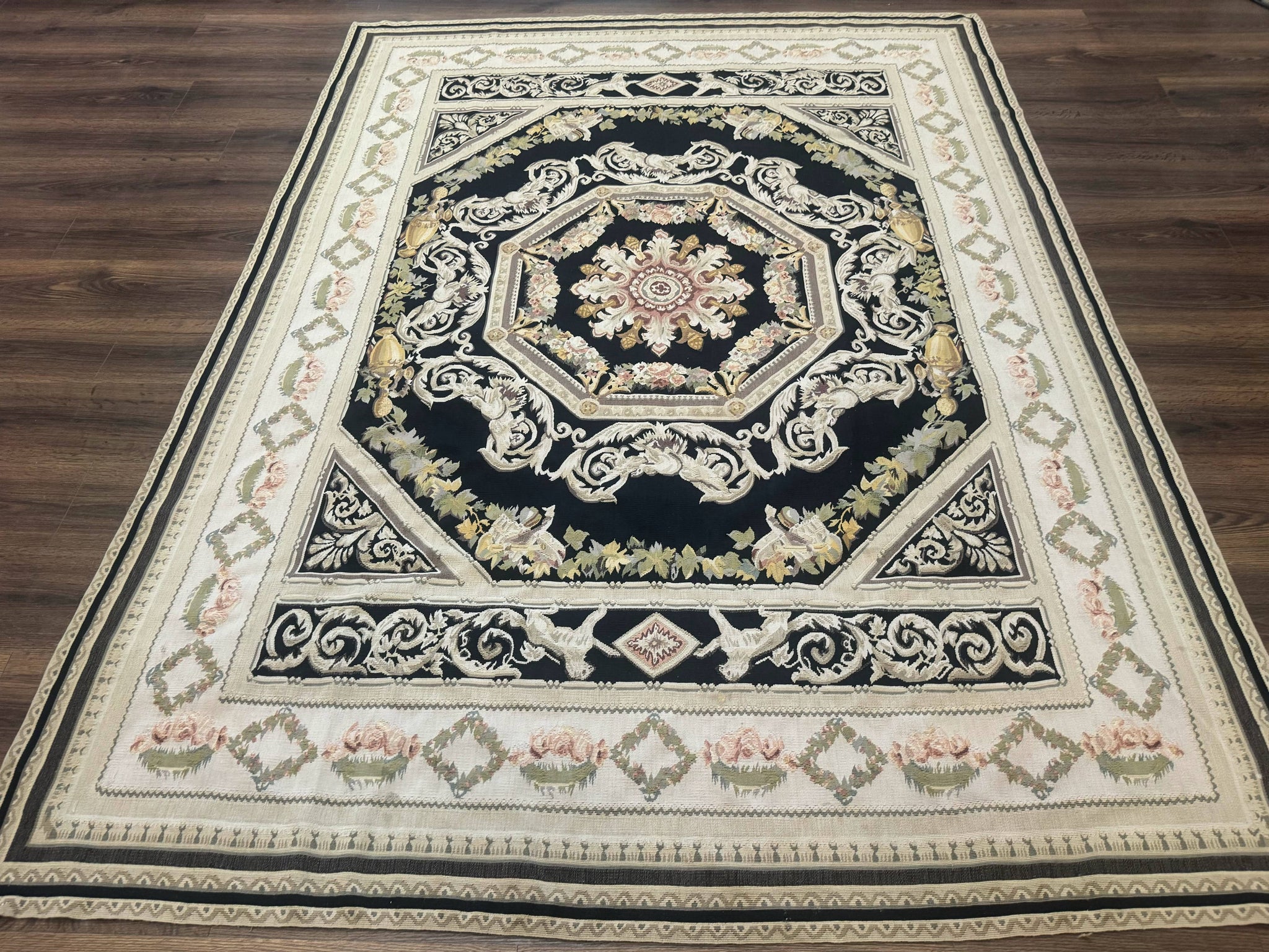 Aubusson Rug 6x8, European Design, Lion Pictorials, Black by Jewel Rugs