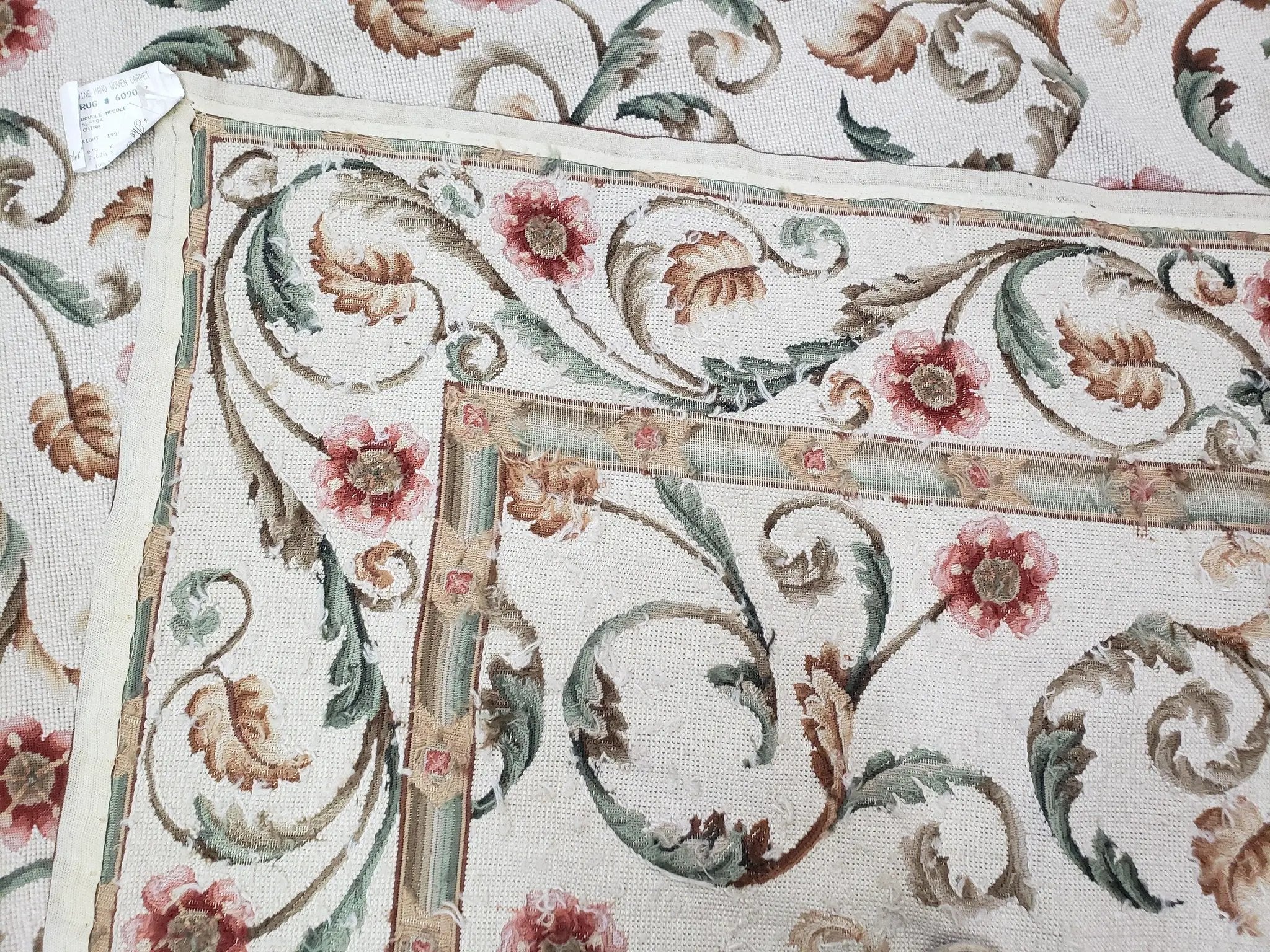 Needlepoint Rug 9x12, European Aubusson Design, Floral Allover Garden Pattern, New Needlepoint Area Rug, Ivory Rug, Hand Woven, Flatweave by Jewel Rugs