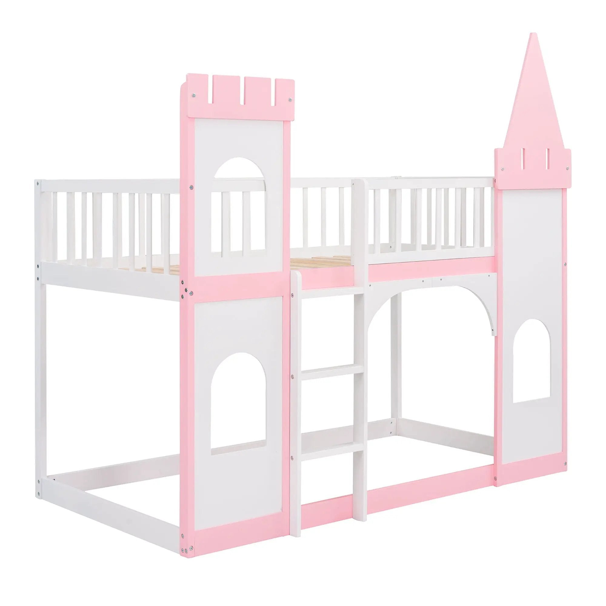 Twin Over Twin Castle Bunk Bed With Ladder - Pink by Unique Piece Furniture