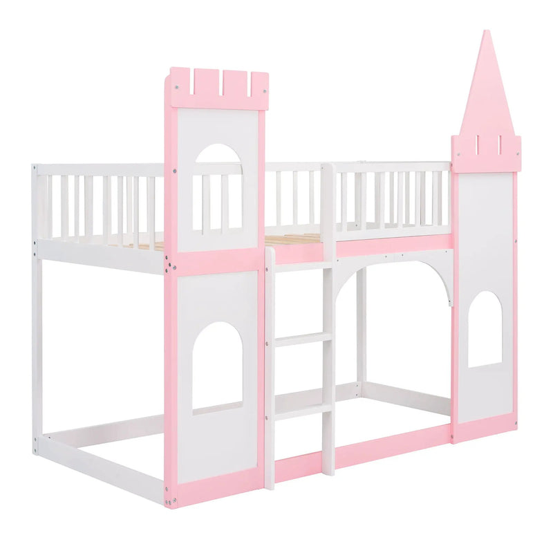 Twin Over Twin Castle Bunk Bed With Ladder - Pink by Unique Piece Furniture