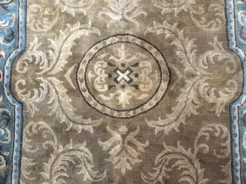 Tibetan Aubusson Rug 6x9, Gold-Beige, Soft Wool Pile, Handmade by Jewel Rugs