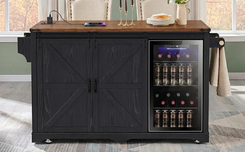 K&K 72" Farmhouse Kitchen Island with Fridge Storage Space & Power Outlet by HouseOfZazla