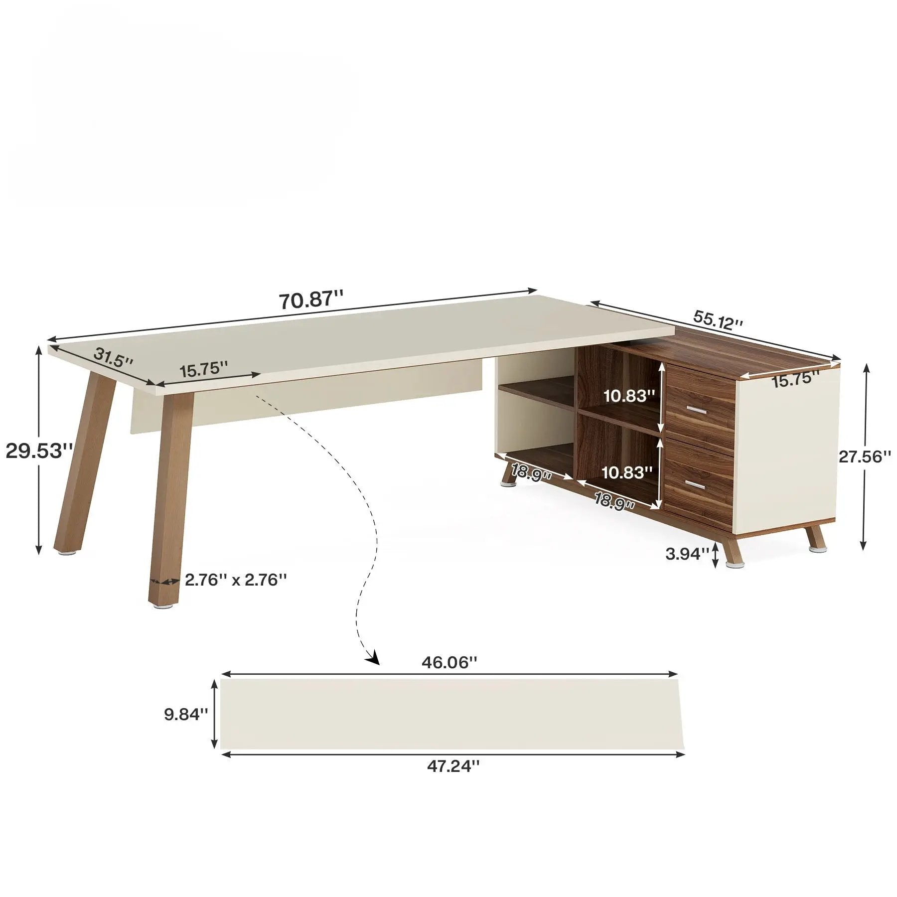 L-Shaped Executive Desk With File Cabinet, Computer Workstation With Drawers And Shelves For Home Office - White / Walnut by HouseOfZazla