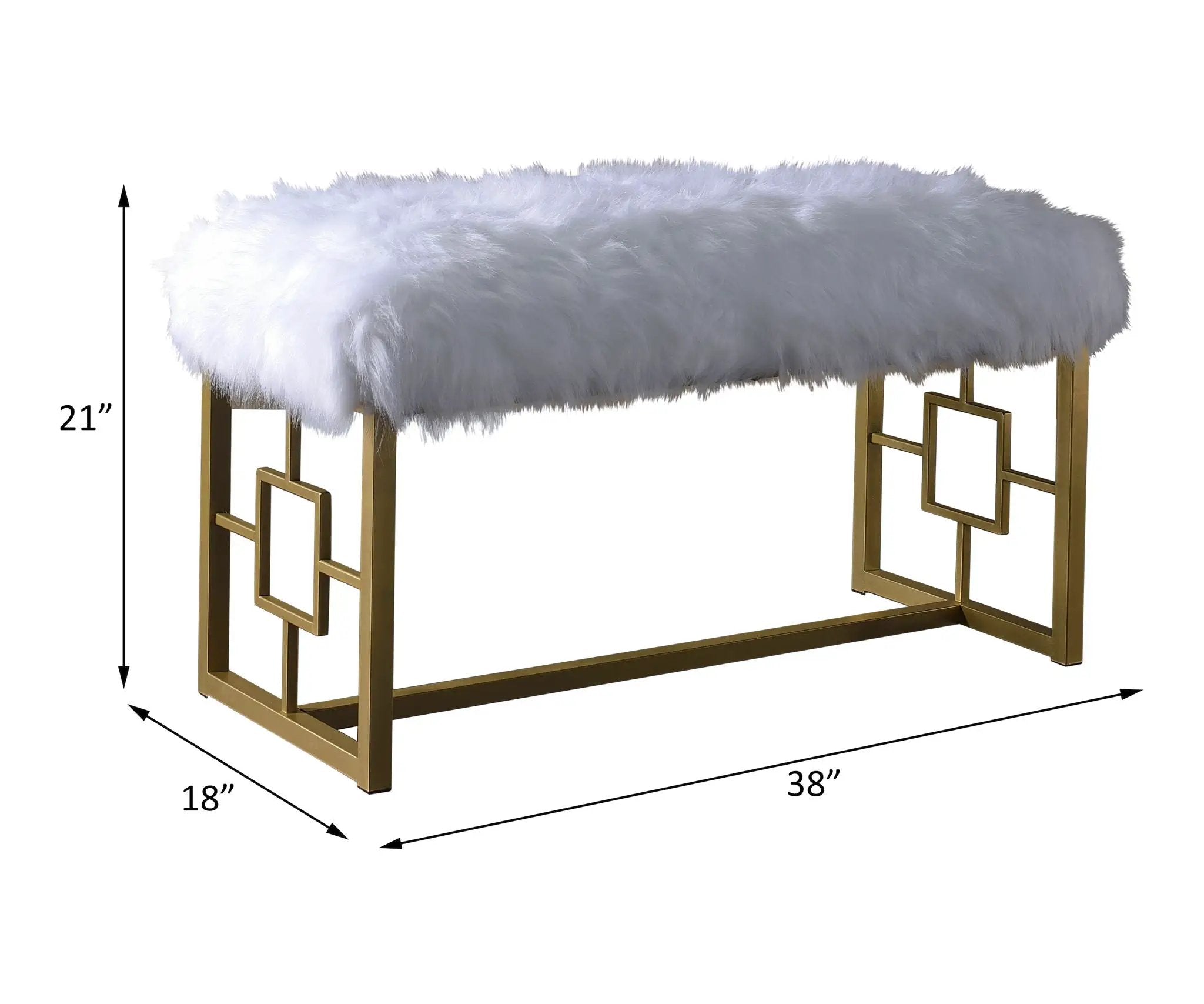 Bagley II - 21" Bench - White Faux Fur & Gold by Unique Piece Furniture