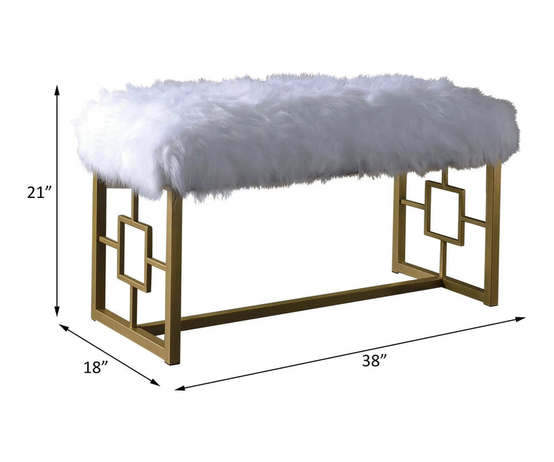 Bagley II - 21" Bench - White Faux Fur & Gold by Unique Piece Furniture