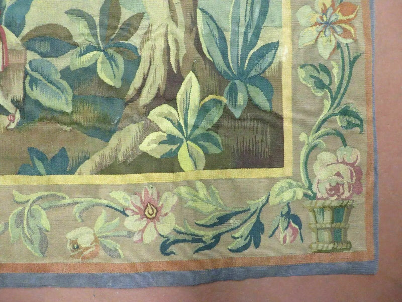 Antique French Tapestry 5x6 French Handmade Aubusson Nature One Of A Kind Rare by Jewel Rugs
