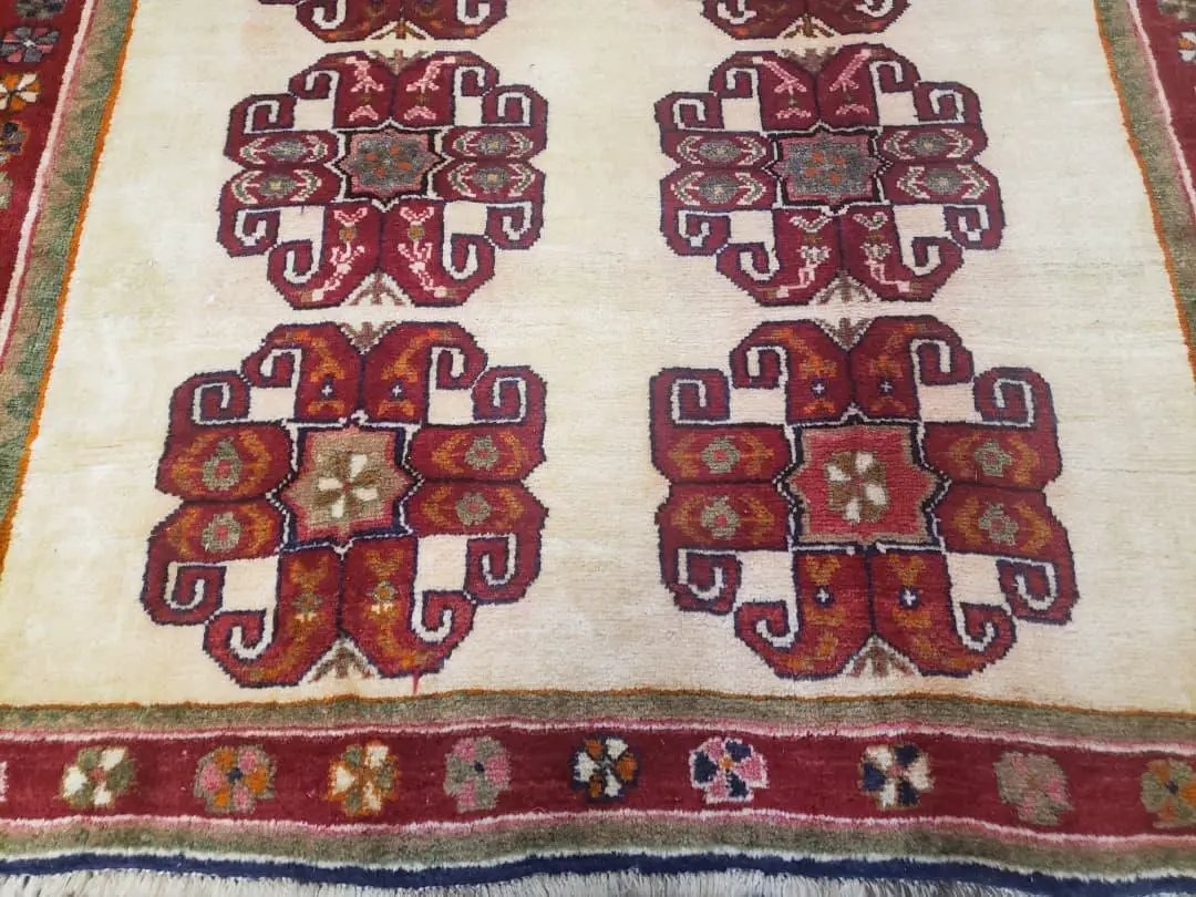 Vintage Persian Gabbeh Rug, Dark Red & Cream, Hand-Knotted, 5' x 6' 4" by Jewel Rugs