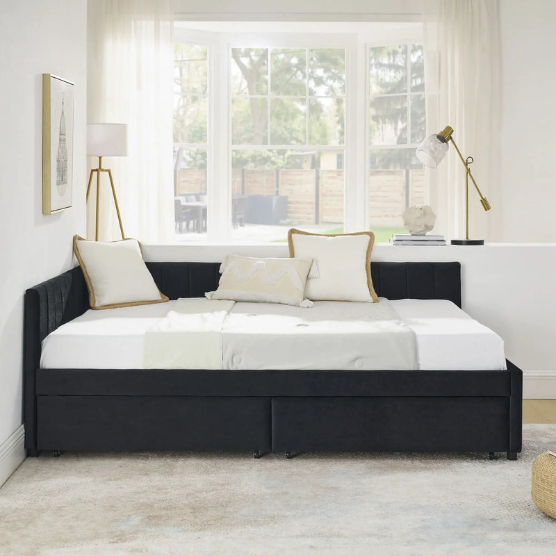 Upholstered Tufted Daybed Frame With Storage Drawers by HouseOfZazla