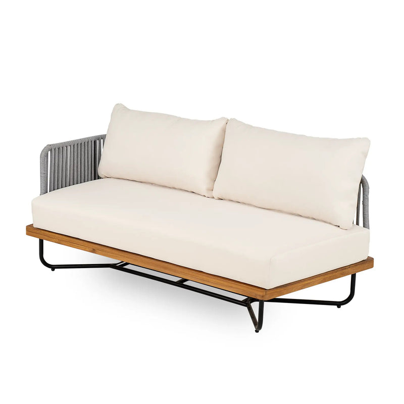 Lucca Outdoor 6 Seaters Acacia Wood and Rope Woven Patio Conversation Set by HouseOfZazla